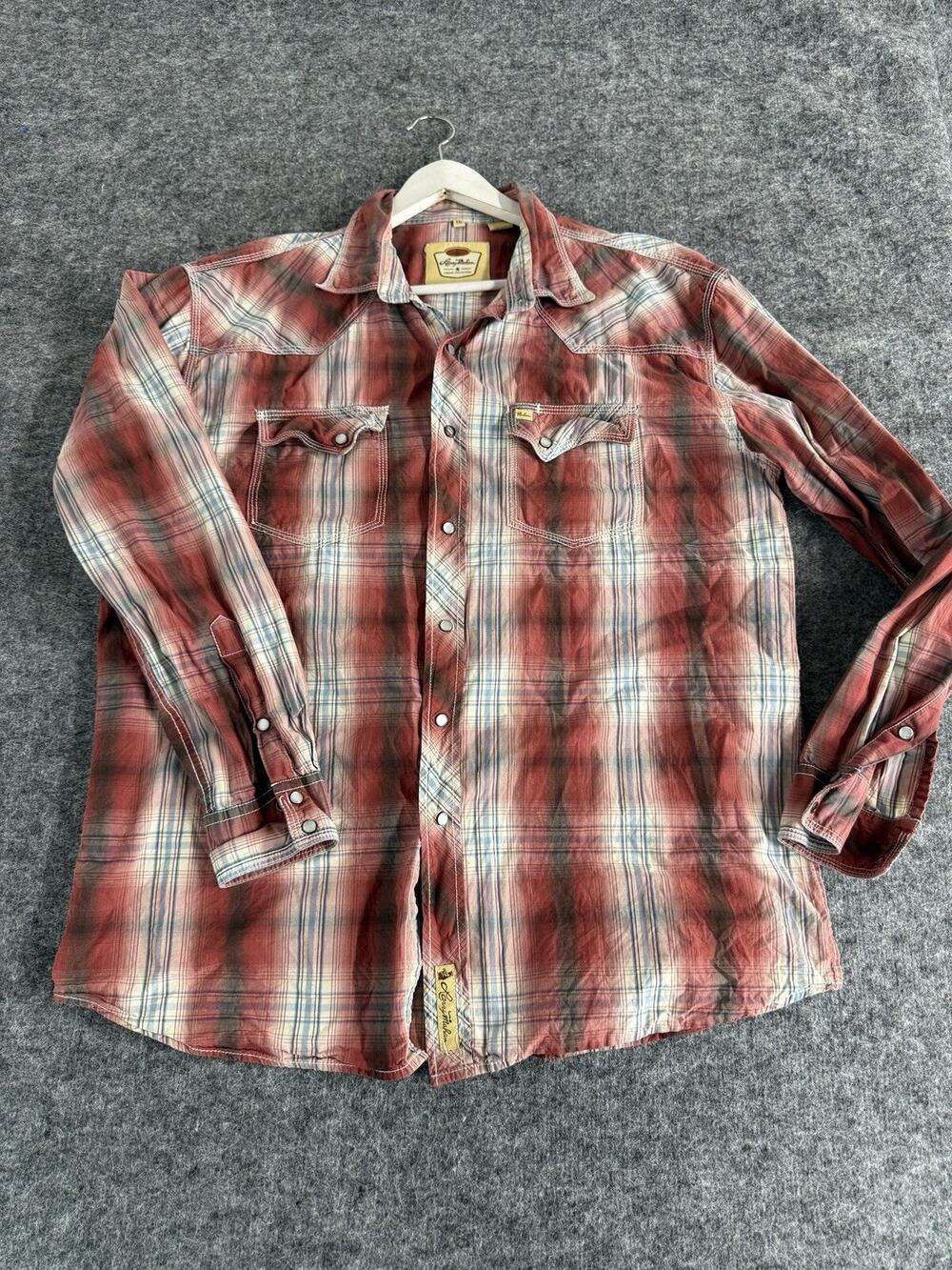 Larry Mahan Western Cowboy Shirt Men's 2XL Red Slim Fit XXL Pear Snap N315